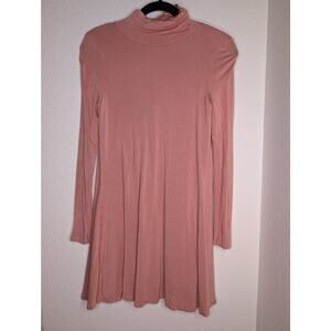 Lulus Dusty Rose Long Sleeve Turtleneck Swing Dress S Soft Boho Flowy
